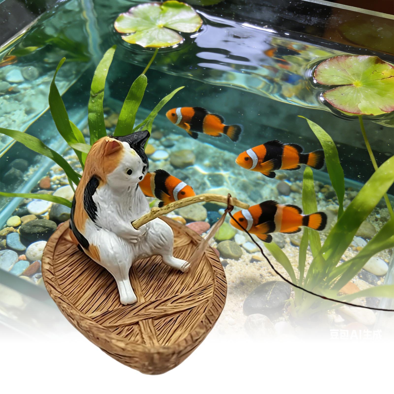 Fish Toys For Aquarium - Декор для аквариума: плавающий котенок-рыболов, украшение